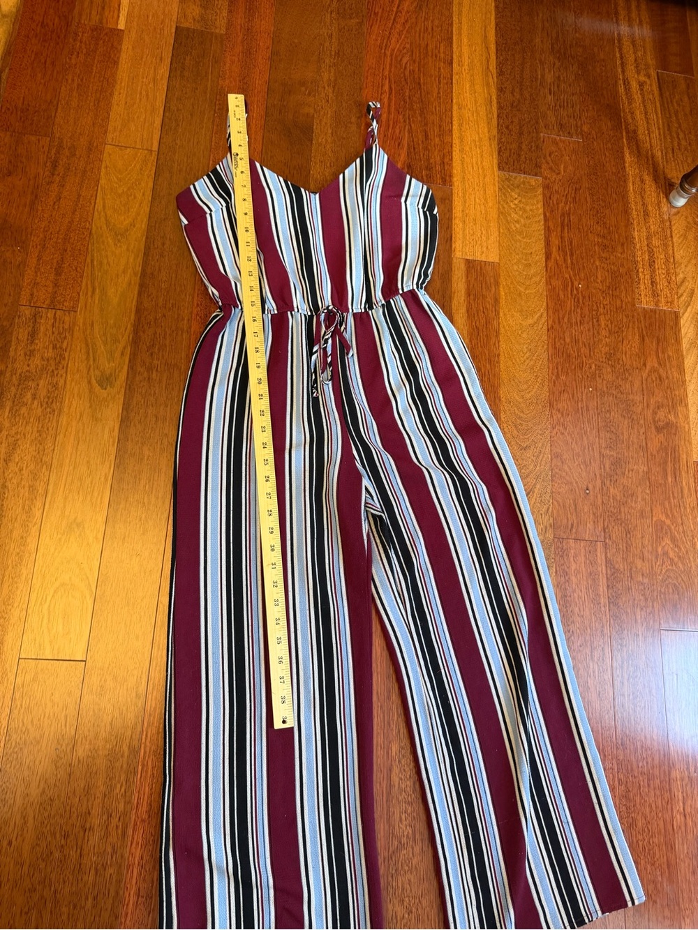 Ambiance Burgundy, Black, White & Blue Striped Wide-Leg Jumpsuit - Picture 4 of 6